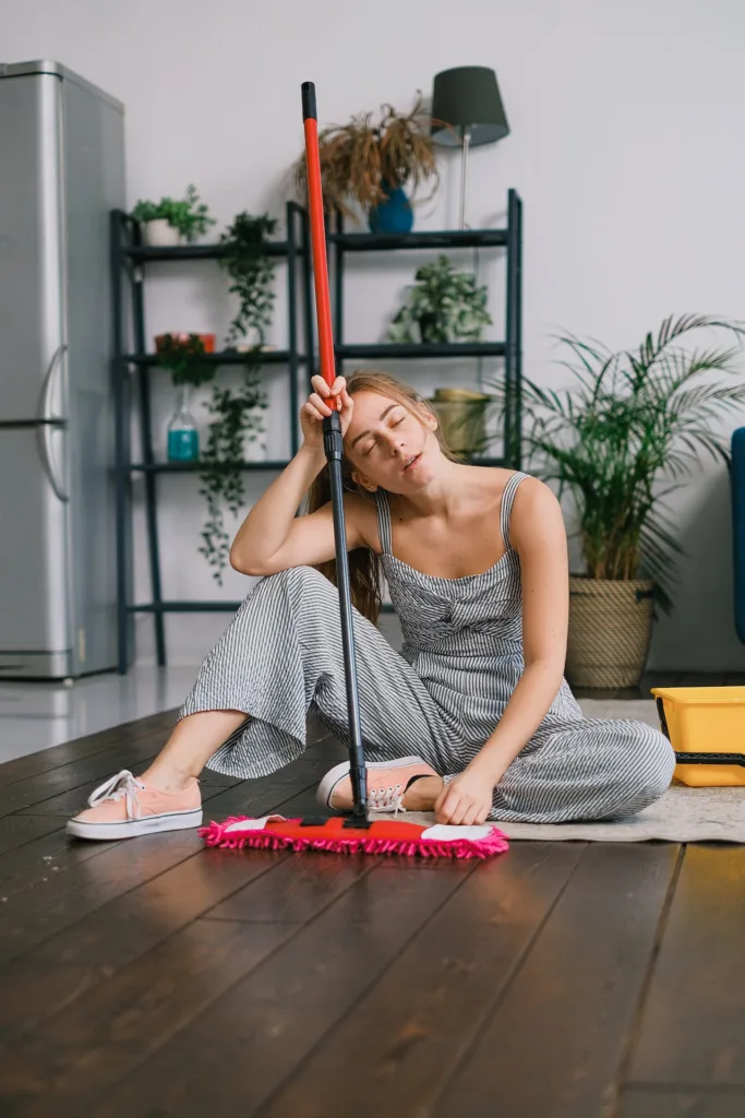 Short Sleep Syndrome Image Credit: Photo by SHVETS production: https://www.pexels.com/photo/weary-housewife-with-mop-resting-on-rug-at-home-7513186/